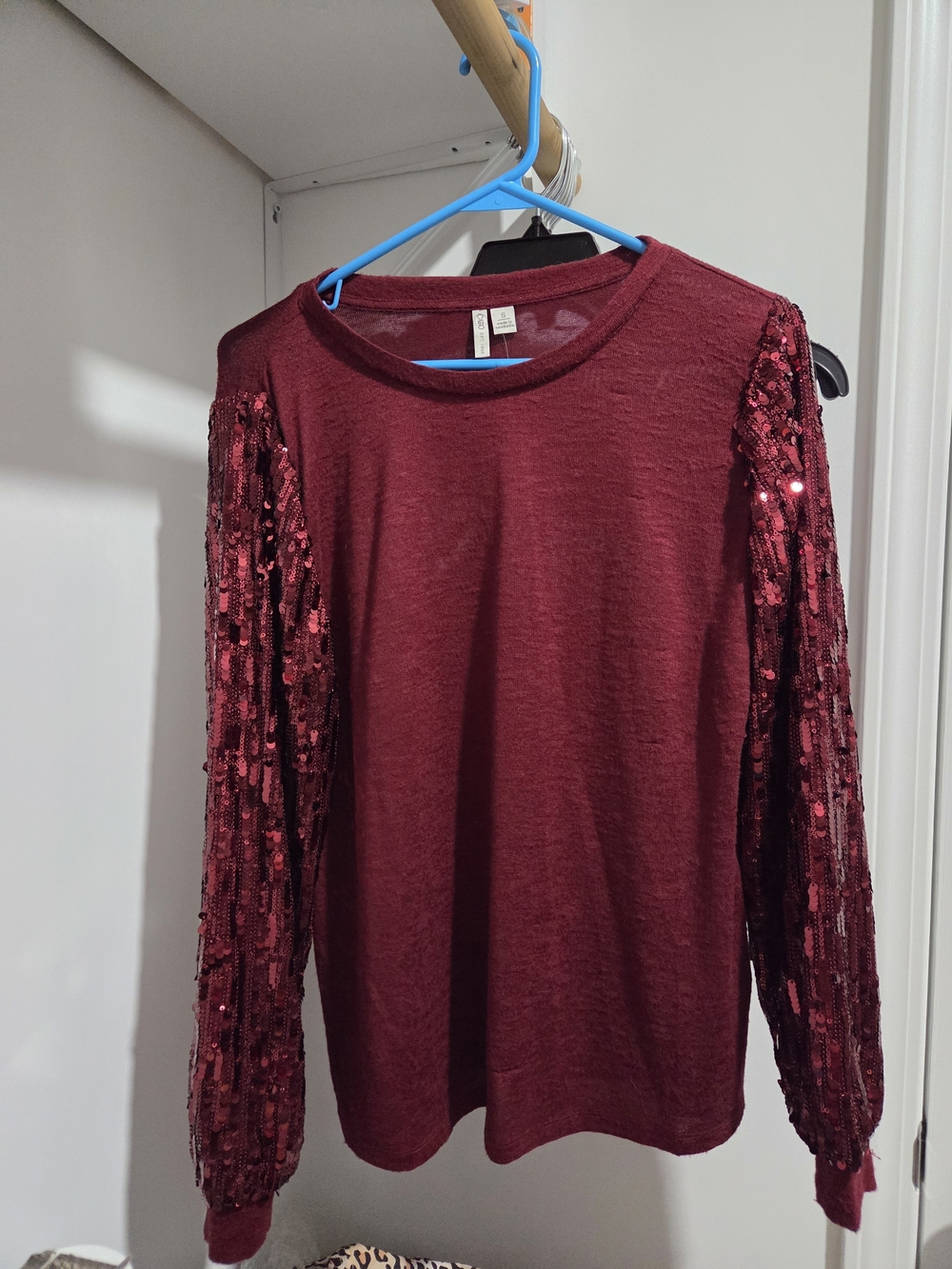 Burgundy Sequin Long Sleeve Women's Top